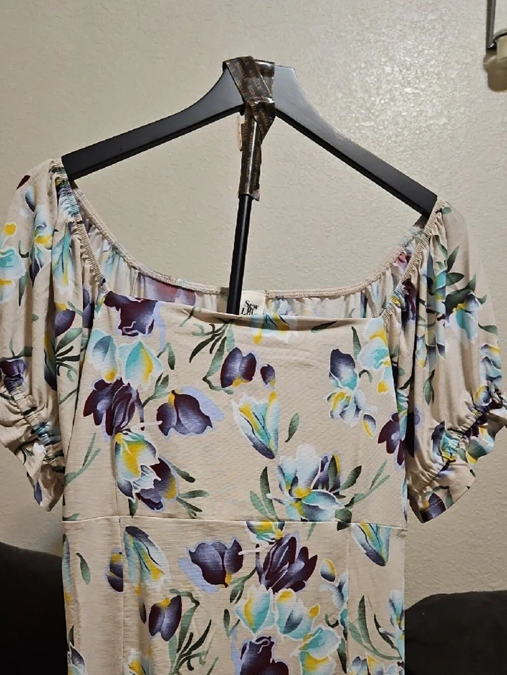 Sew In Love Cream Floral Off-Shoulder Blouse with Purple & Blue Flowers - Picture 2 of 10
